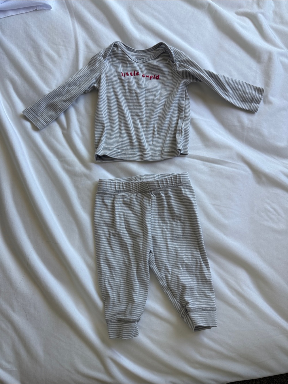 Striped Gray Kids Two-Piece Pajama Set with Red Accent